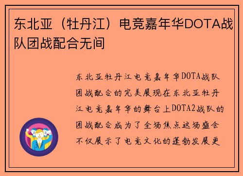 东北亚（牡丹江）电竞嘉年华DOTA战队团战配合无间