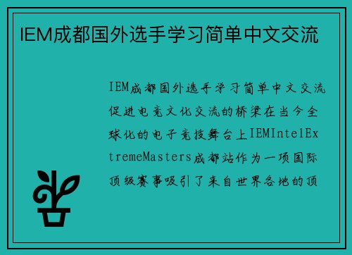 IEM成都国外选手学习简单中文交流