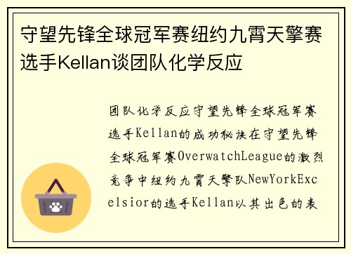 守望先锋全球冠军赛纽约九霄天擎赛选手Kellan谈团队化学反应